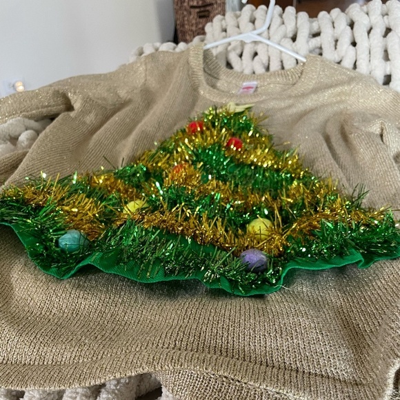 HOLIDAY TIME GOLD SHIMMER XMAS TREE UGLY XMAS SWEATER XXL - Picture 11 of 11